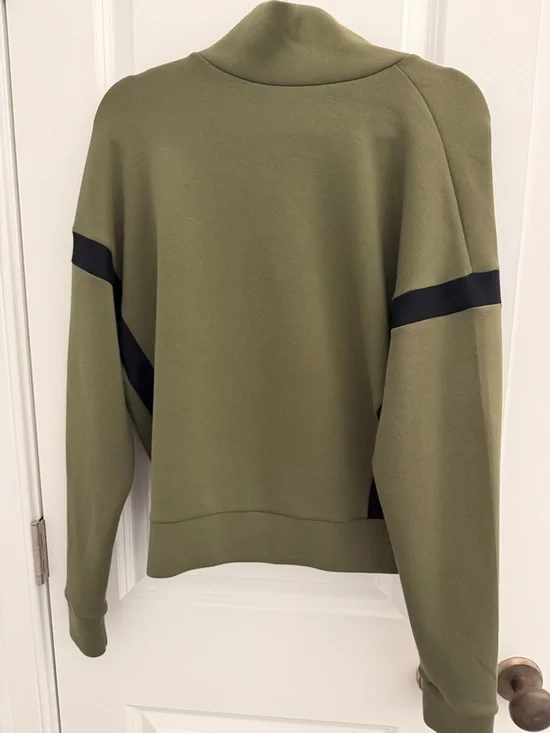 Olive Green Full-Zip Jacket and wide leg pants with Black Accents - Picture 3 of 6